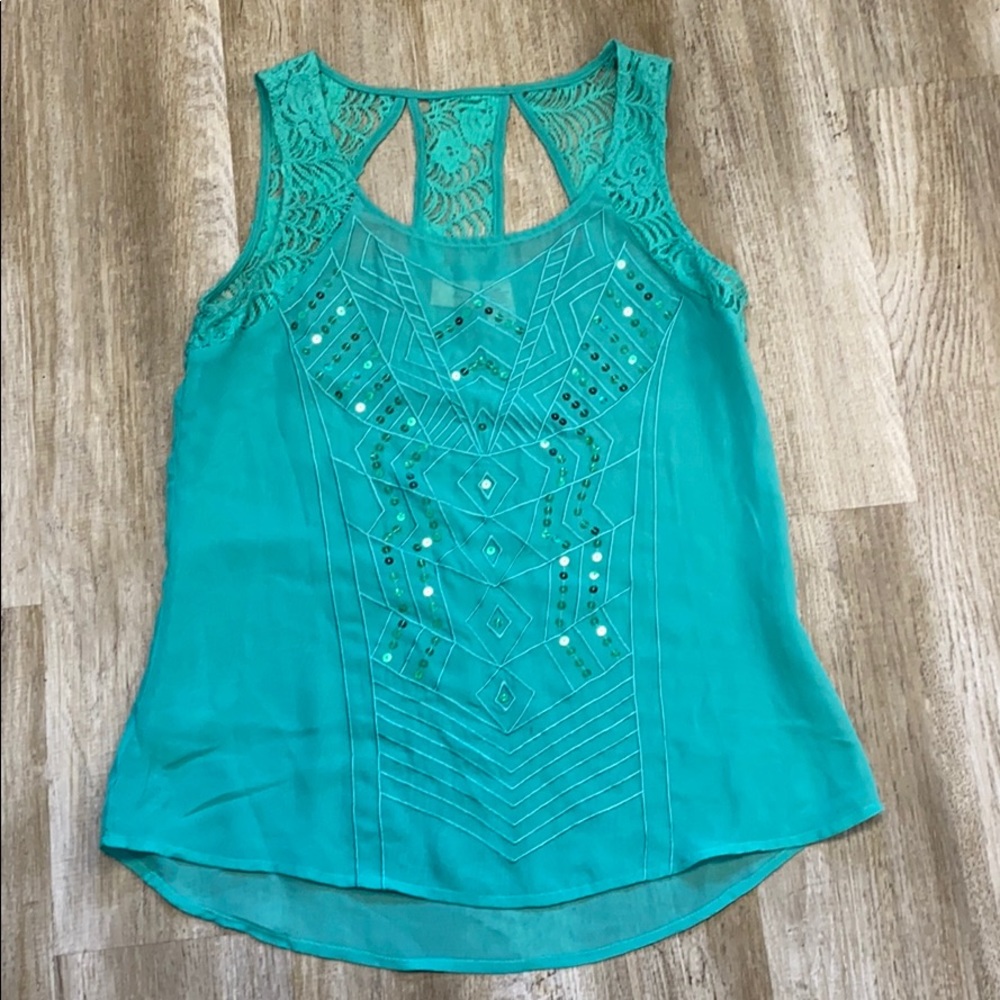 Day trip Teal Sequin Tank Top